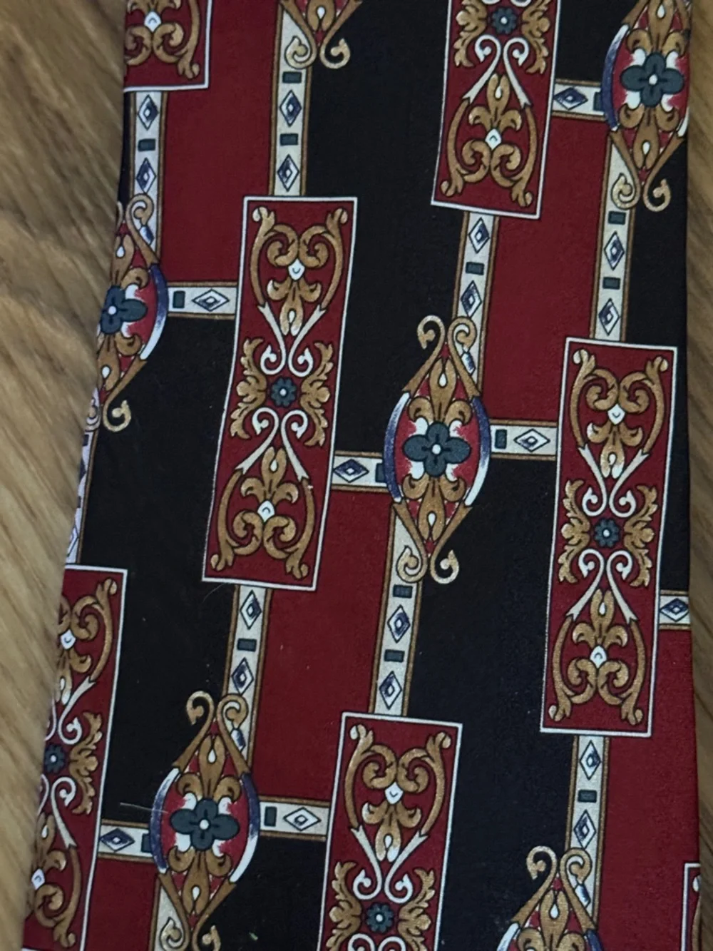 Bugatti Red and Black Geometric Paisley Silk Tie Vintage